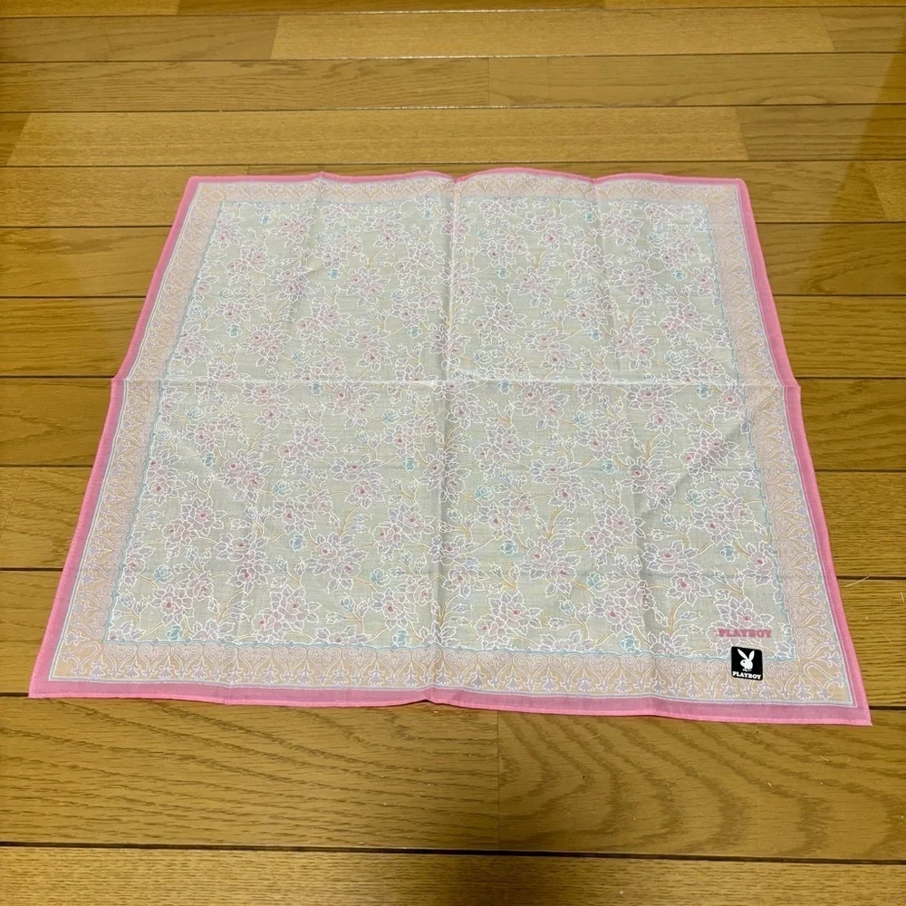 Playboy Pink and Cream Floral Square Handkerchief/Bandana Scarf 45cm